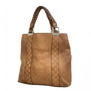 Gucci Tote Bag Guccissima Bamboo 232946 Leather Brown Silver Hardware Women's